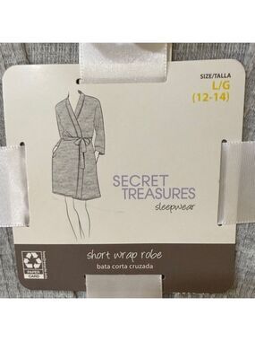 Secret Treasures Gray Women Baby doll Short Wrap Robe Size Large New with tags